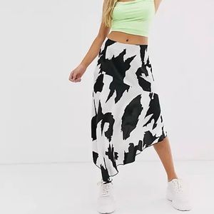 missguided cowprint asymmetric satin midi skirt